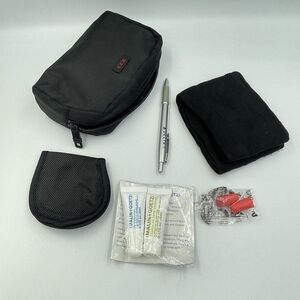 Tumi Delta Travel Amenity kit Black bag - Mask socks Pen Earplugs lotion lip New